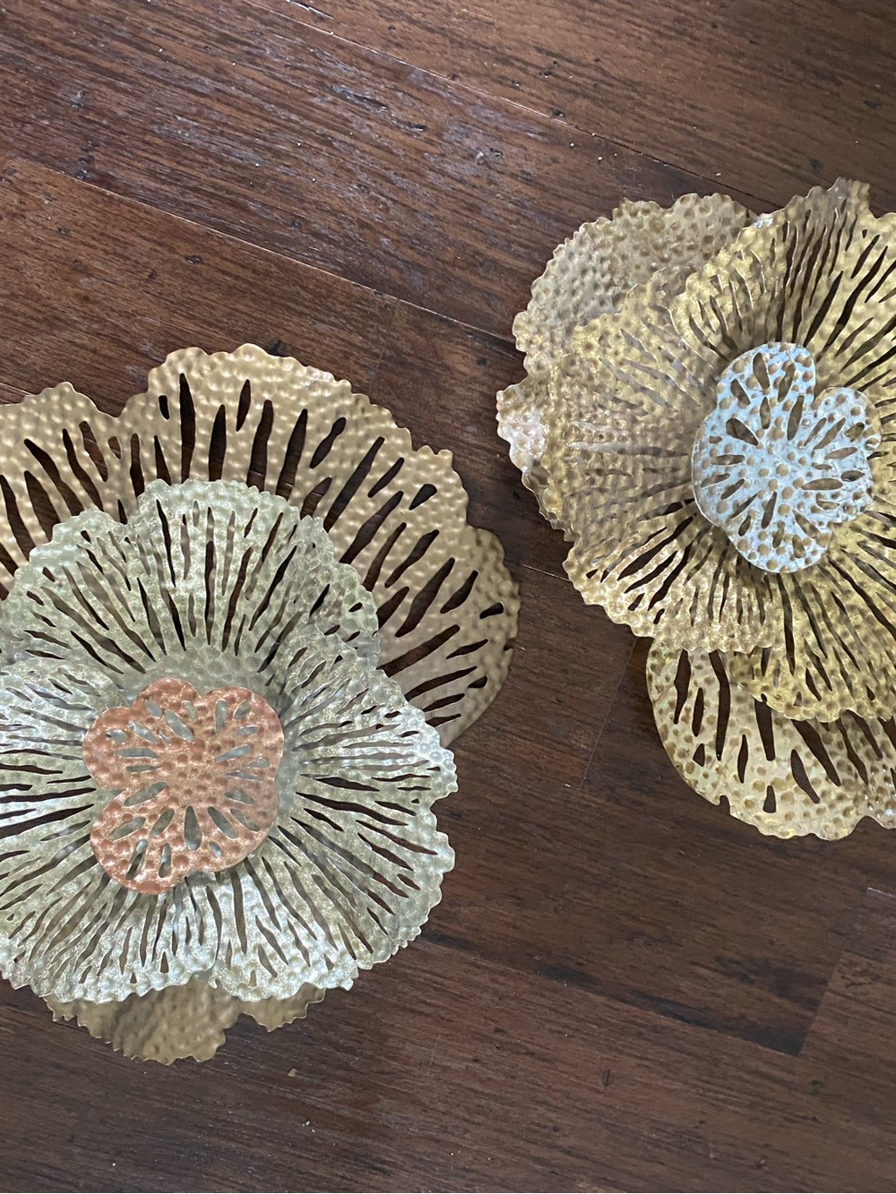 2- multi gold toned hanging wall flowers